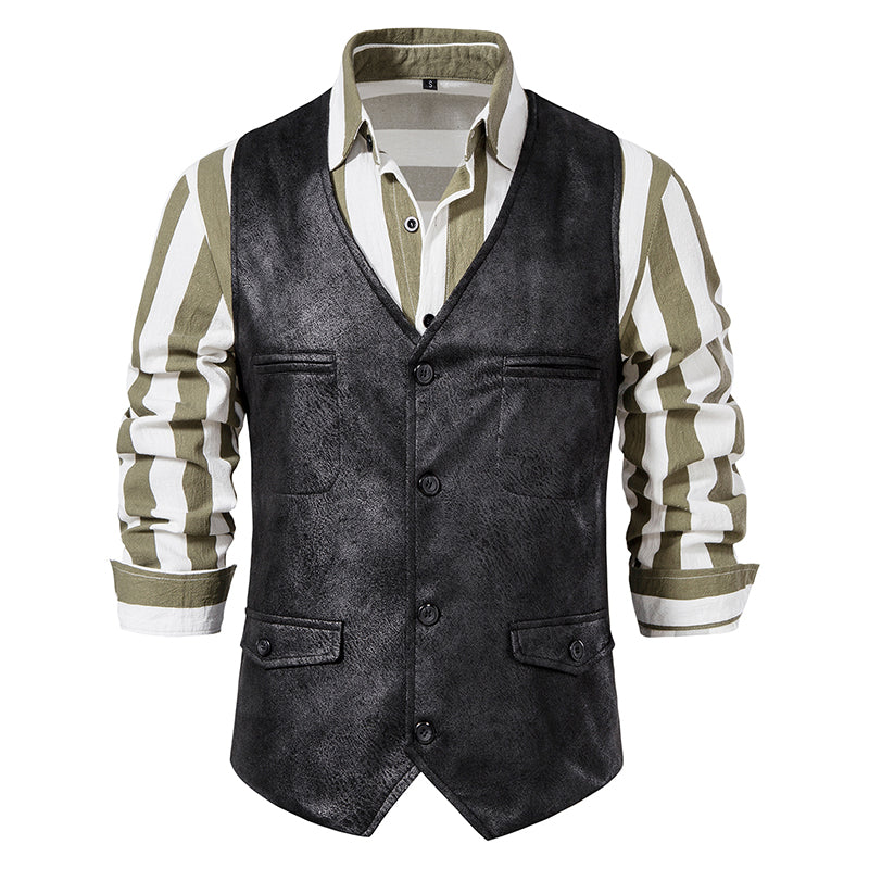 Yiaisafa Men's Casual Vintage Suit Vest Black Suede V Neck Waistcoat