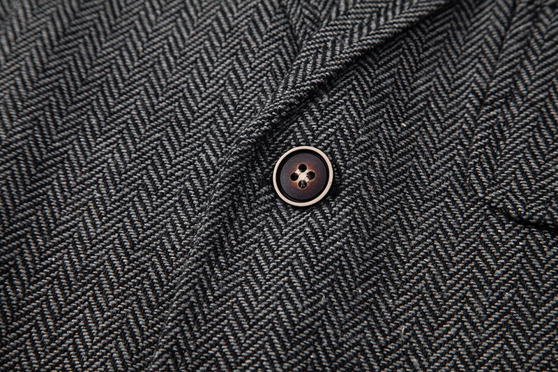 Yiaisafa Men's Vintage Suit Vest Grey Herringbone Notch Lapel Waistcoat for Wedding