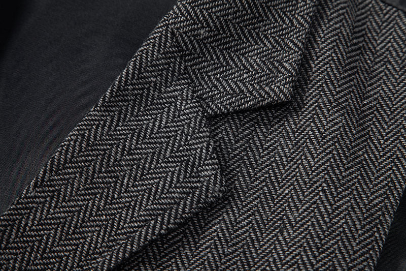 Yiaisafa Men's Vintage Suit Vest Grey Herringbone Notch Lapel Waistcoat for Wedding