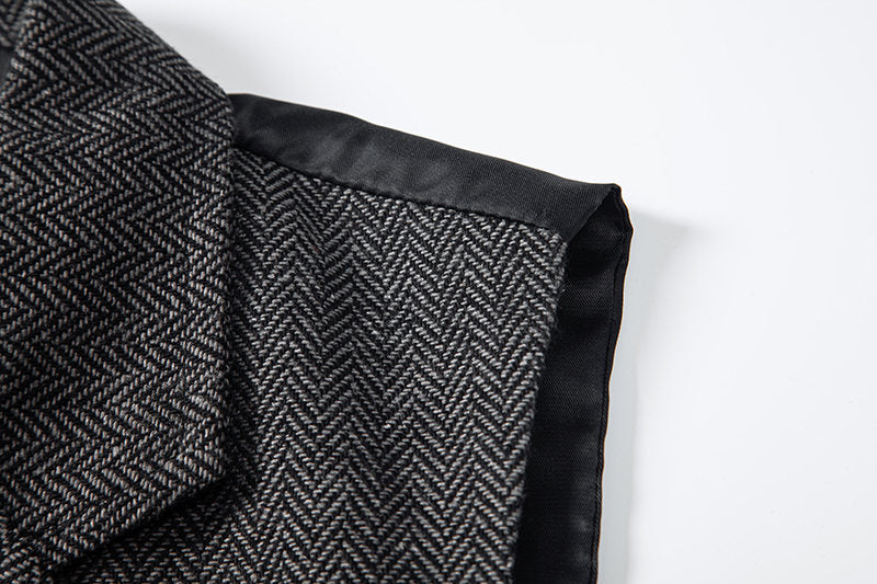 Yiaisafa Men's Vintage Suit Vest Grey Herringbone Notch Lapel Waistcoat for Wedding