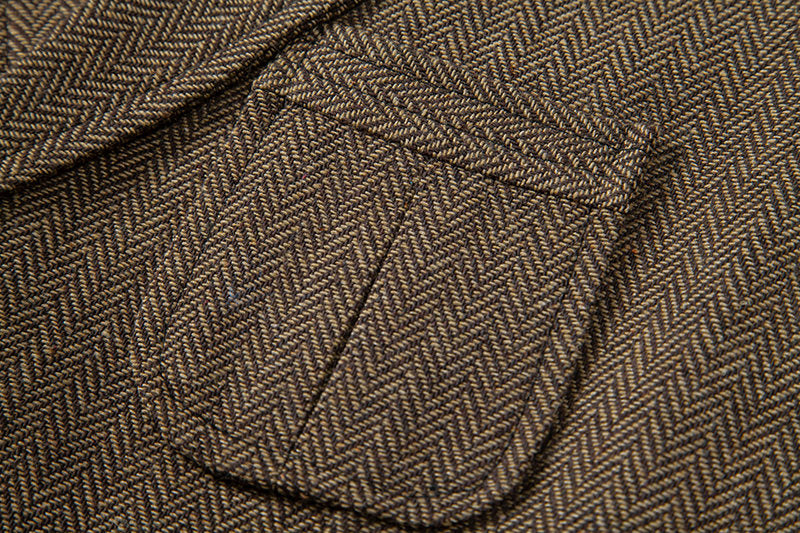 Yiaisafa Men's Vintage Suit Vest Brown Herringbone Notch Lapel Waistcoat for Wedding