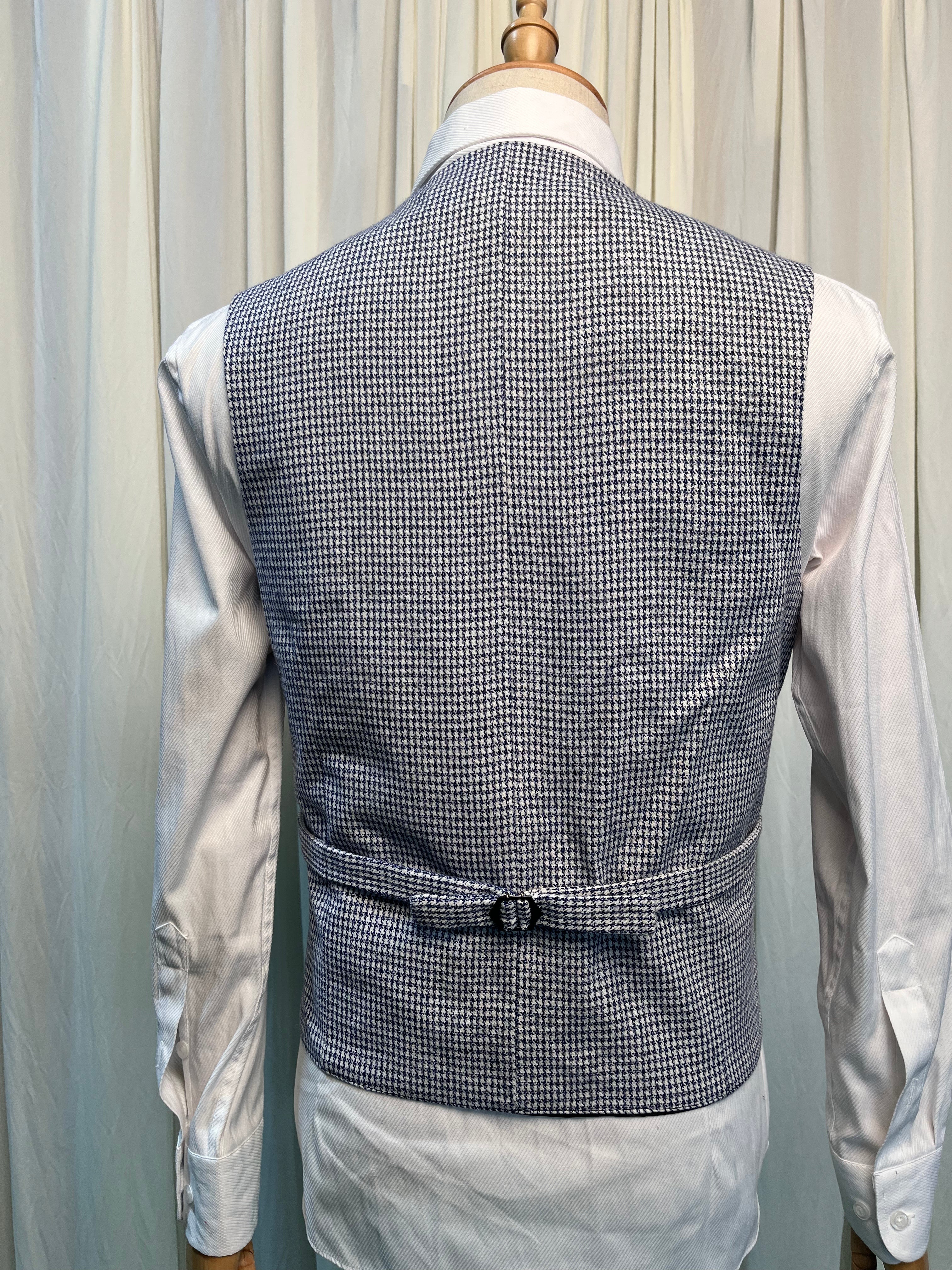Yiaisafa Vintage Blue Embroidered Wool Checkered Vest Men's Waistcoat