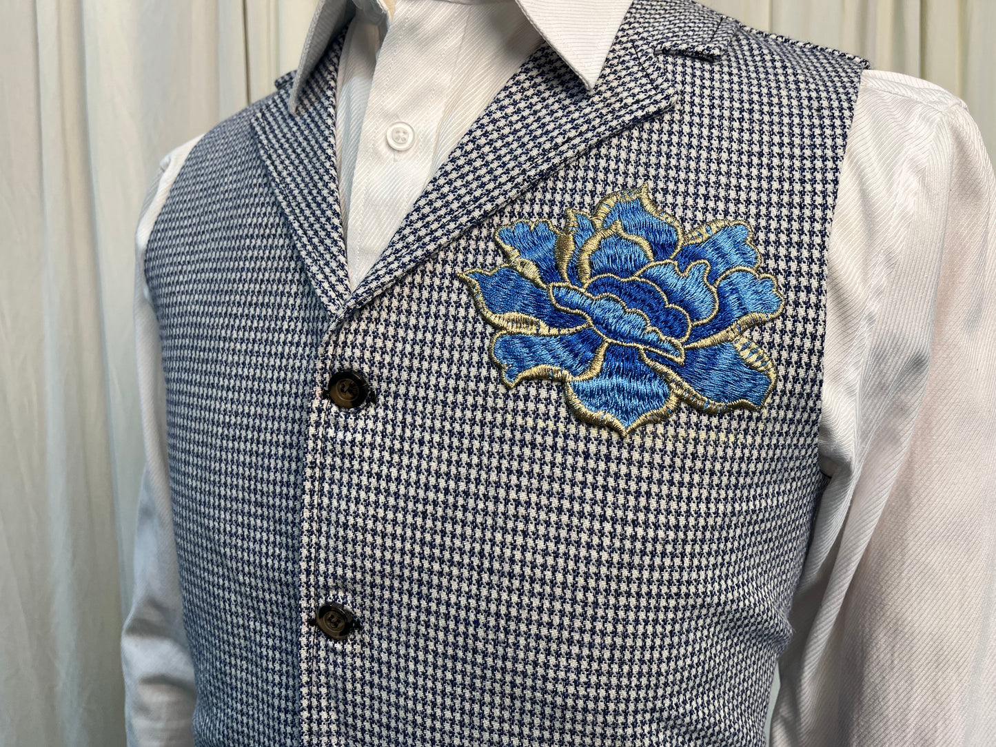 Yiaisafa Vintage Blue Embroidered Wool Checkered Vest Men's Waistcoat