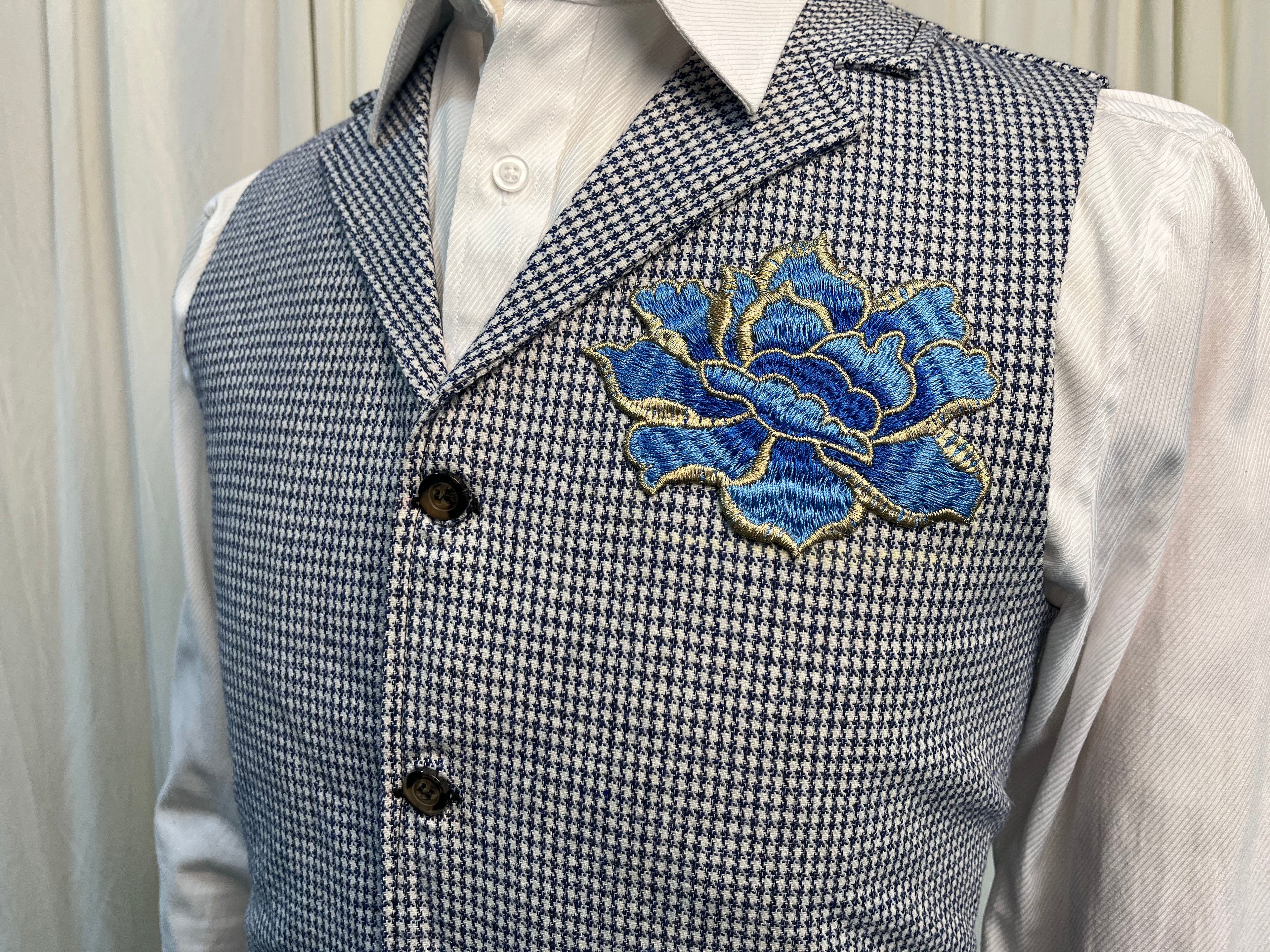 Yiaisafa Vintage Blue Embroidered Wool Checkered Vest Men's Waistcoat