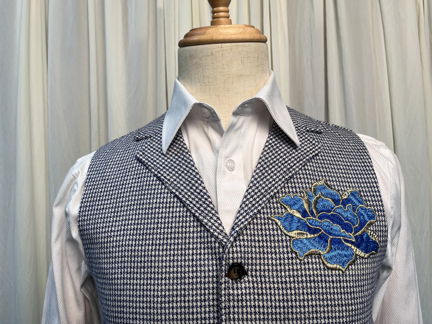 Yiaisafa Vintage Blue Embroidered Wool Checkered Vest Men's Waistcoat