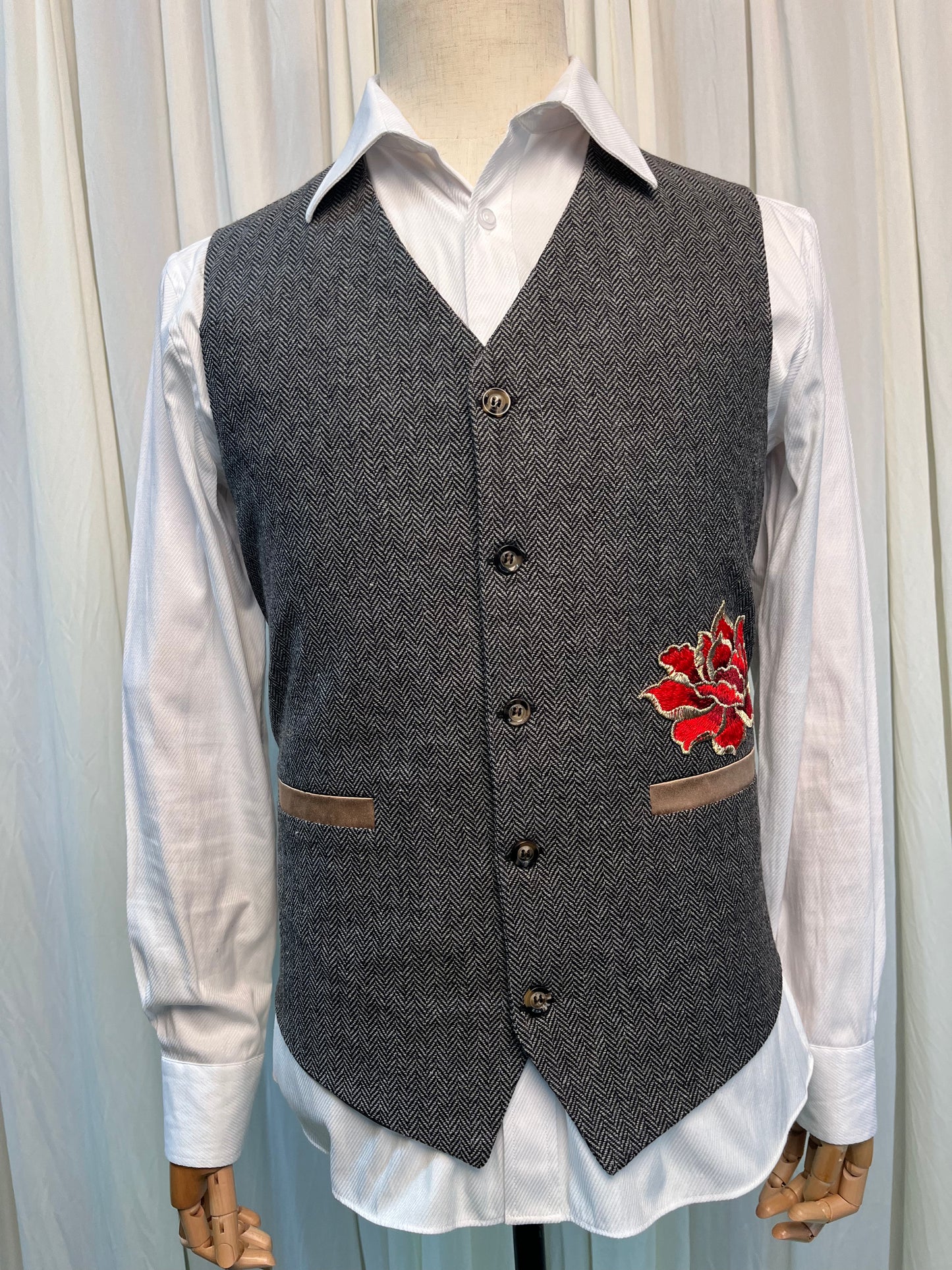Yiaisafa Men's Suit Vest Single Breasted Regular Fit Waistcoat with Red Embroidered