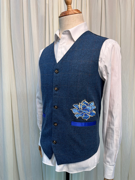 Yiaisafa Men's Herringbone Tweed Suit Vest Retro Wool Wedding Waistcoat