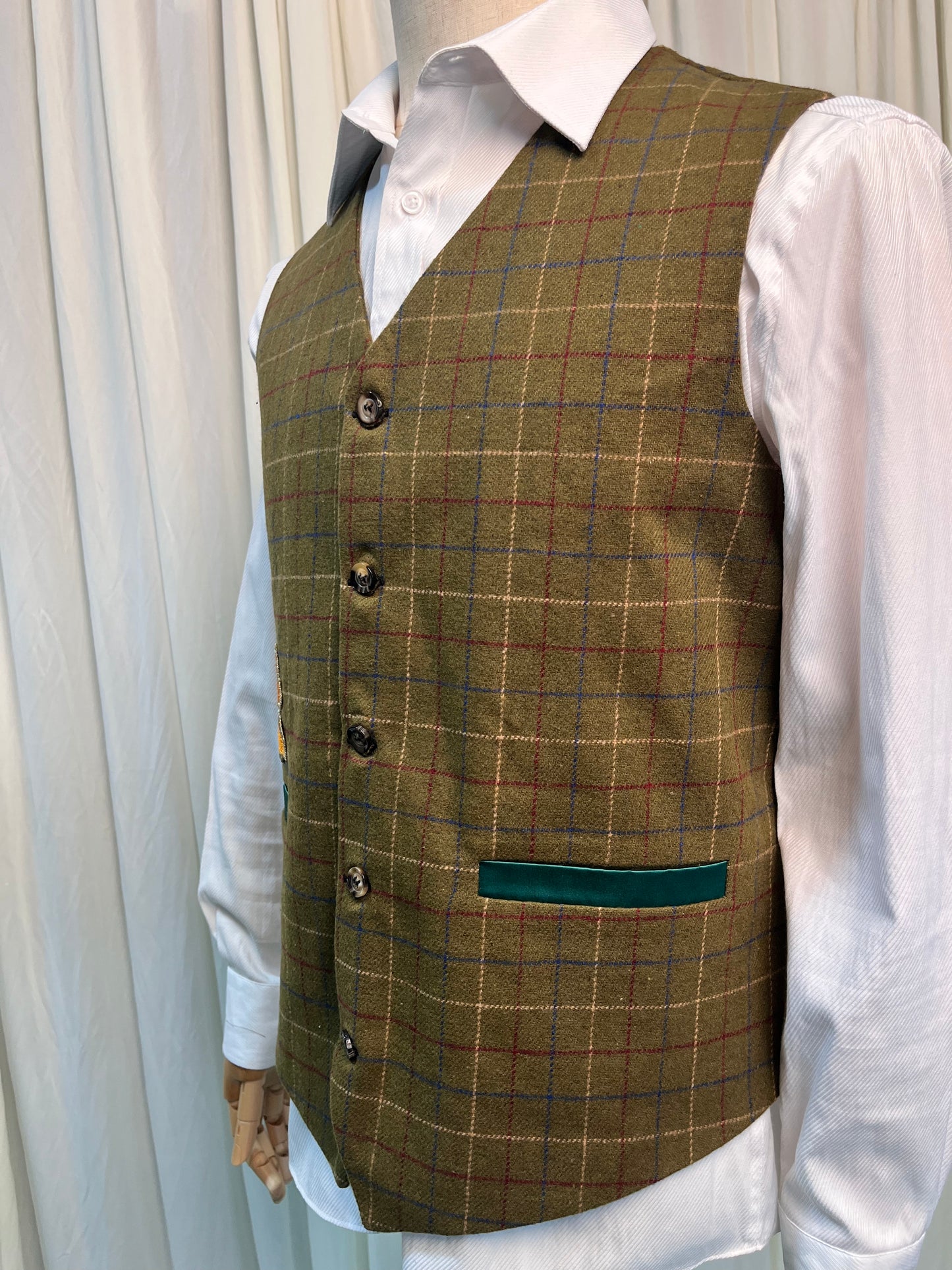 Yiaisafa Men's Vintage Vest Yellow Embroidered Wool V Neck Waistcoat