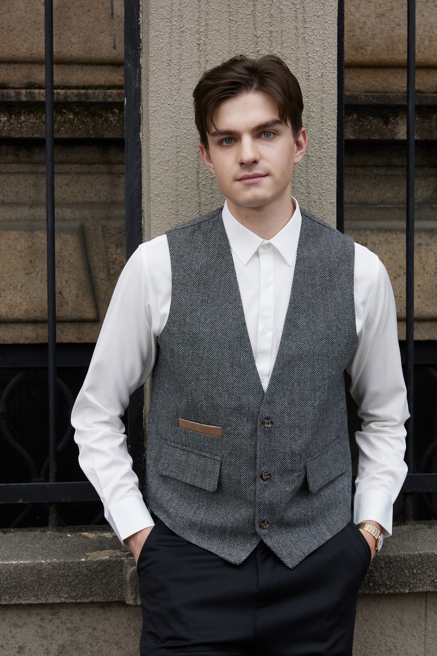 Yiaisafa Men's Tweed Suit Casual Vest Herringbone Wool Prom Waistcoat