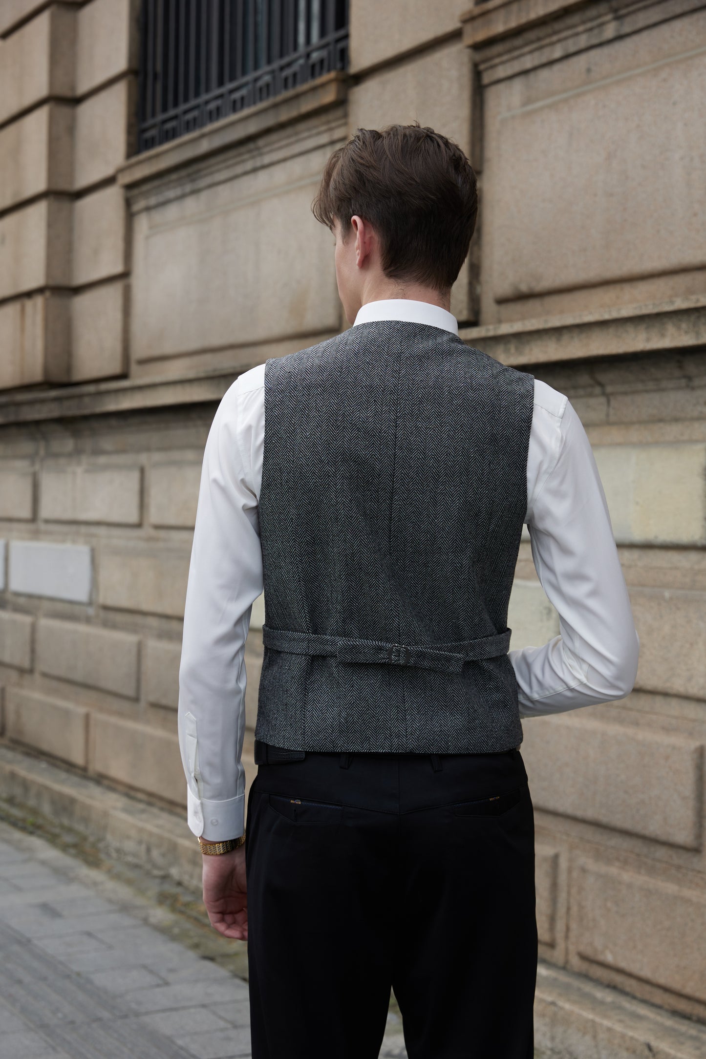 Yiaisafa Mens V Neck Casual Suit Vest Vintage Tweed Wool Wedding Waistcoat