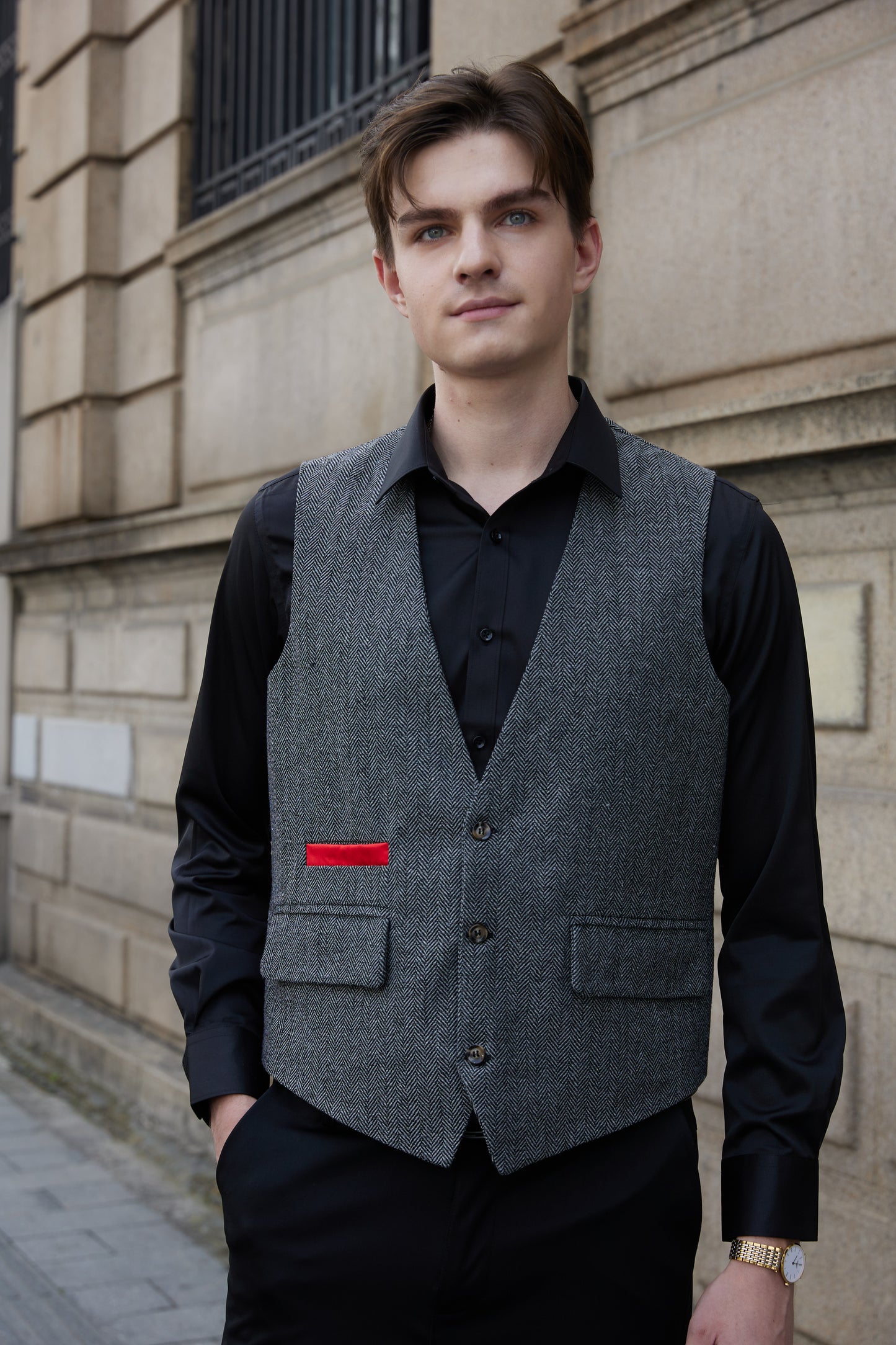 Yiaisafa Men's V-Neck Suit Vests Casual Business Herringbone Tweed Waistcoat