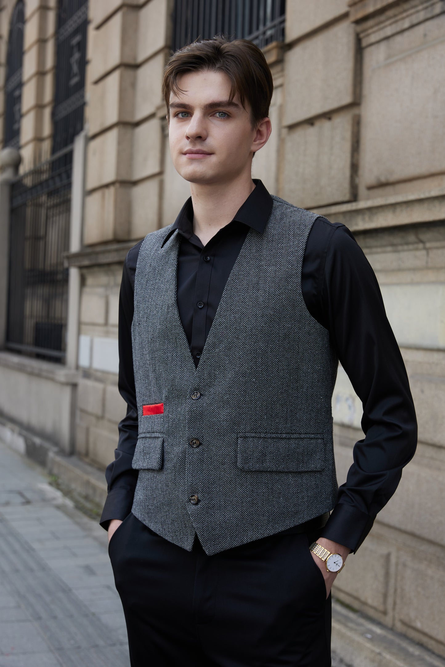 Yiaisafa Men's V-Neck Suit Vests Casual Business Herringbone Tweed Waistcoat