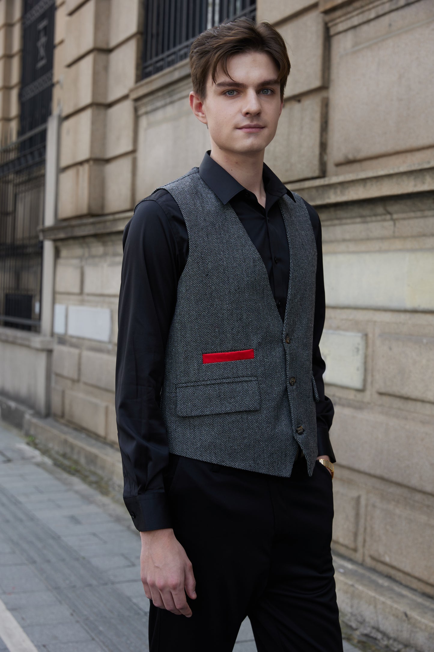 Yiaisafa Men's V-Neck Suit Vests Casual Business Herringbone Tweed Waistcoat