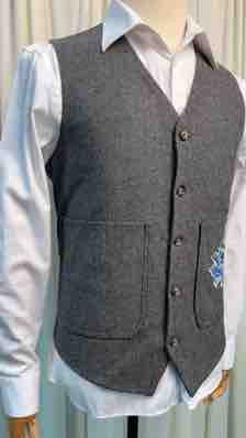 Yiaisafa Men's Herringbone Tweed Suit Vests Blue Embroidered V-Neck Waistcoat