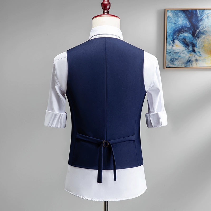 Yiaisafa Formal Men's Business Suit Vest Dark Blue V Neck Slim Fit Waistcoat
