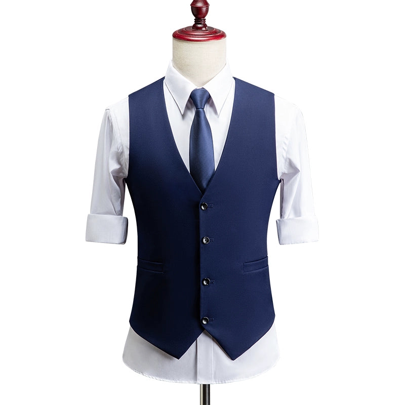 Yiaisafa Formal Men's Business Suit Vest Dark Blue V Neck Slim Fit Waistcoat
