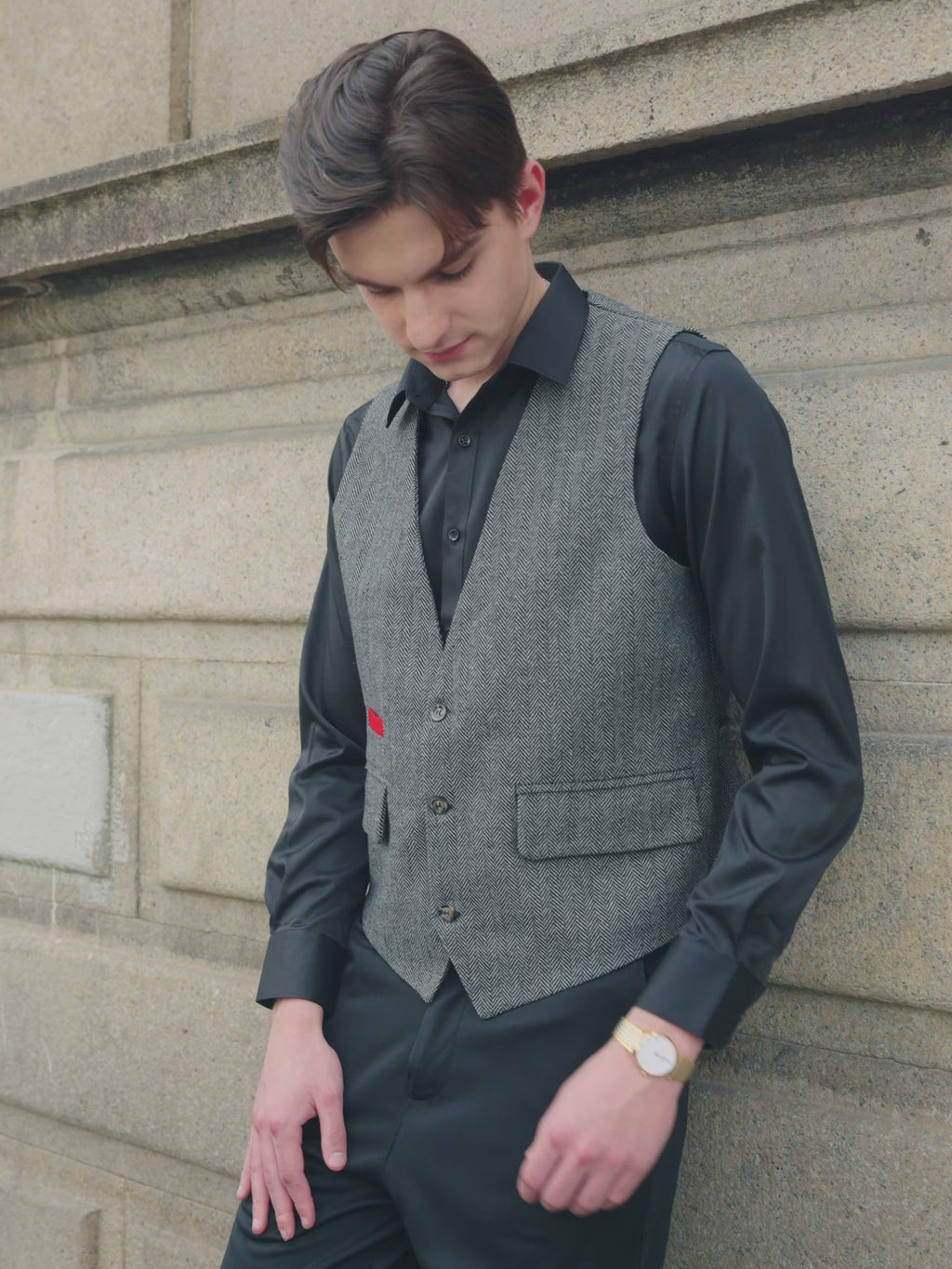 Yiaisafa Men's V-Neck Suit Vests Casual Business Herringbone Tweed Waistcoat