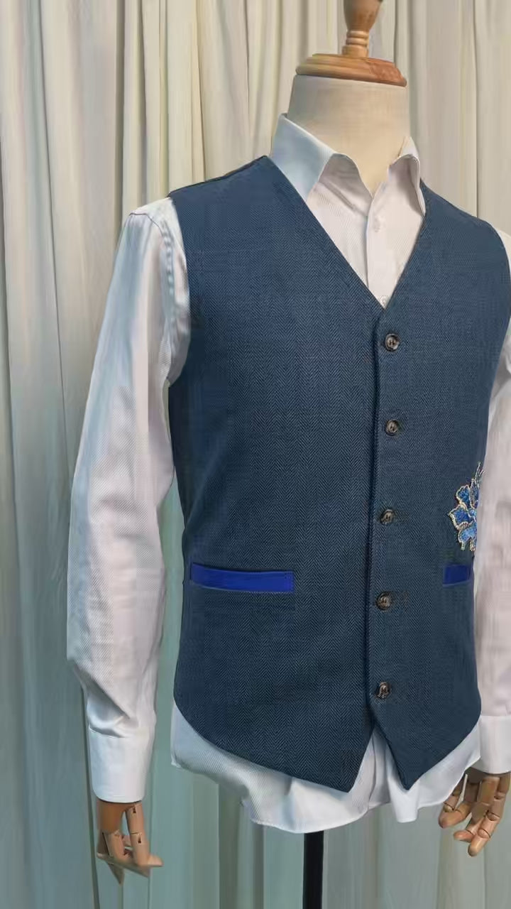 Yiaisafa Men's Herringbone Tweed Suit Vest Retro Wool Wedding Waistcoat